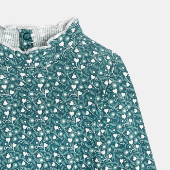 تيشيرت بياقة مضلعة ومسطحة باللون الأخضر للفتيات الصغيرات